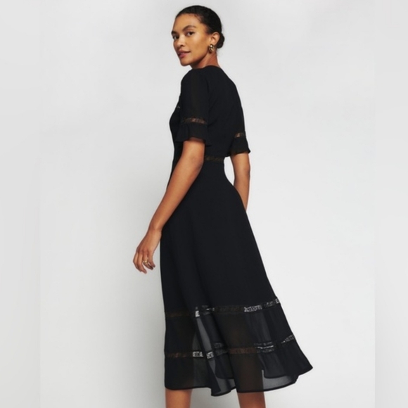 REFORMATION WOODSON LACE MIDI DRESS IN BLACK - Picture 4 of 11